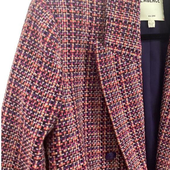 L’AGENCE Brook Tweed Double Breasted Cropped Blazer Purple Pink Size 10 - Picture 6 of 15